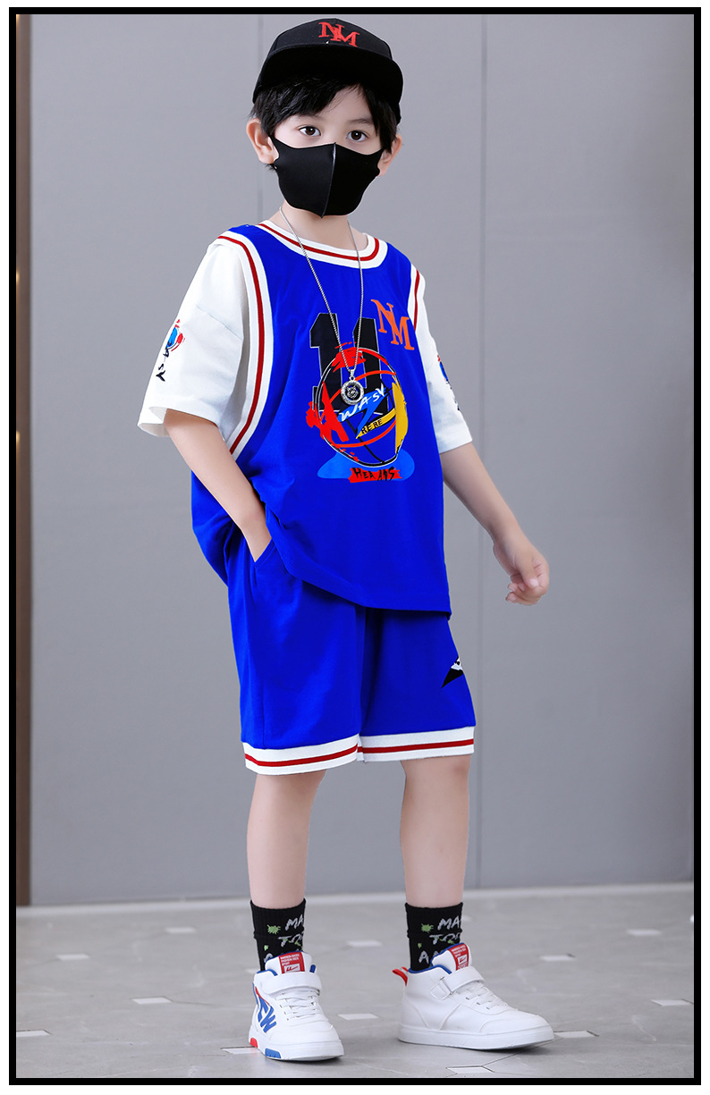 Nowy dwuczęściowy komplet koszulek z krótkim rękawem dla chłopców, od średnich i dużych rozmiarów, do gry w koszykówkę_voghion.com
