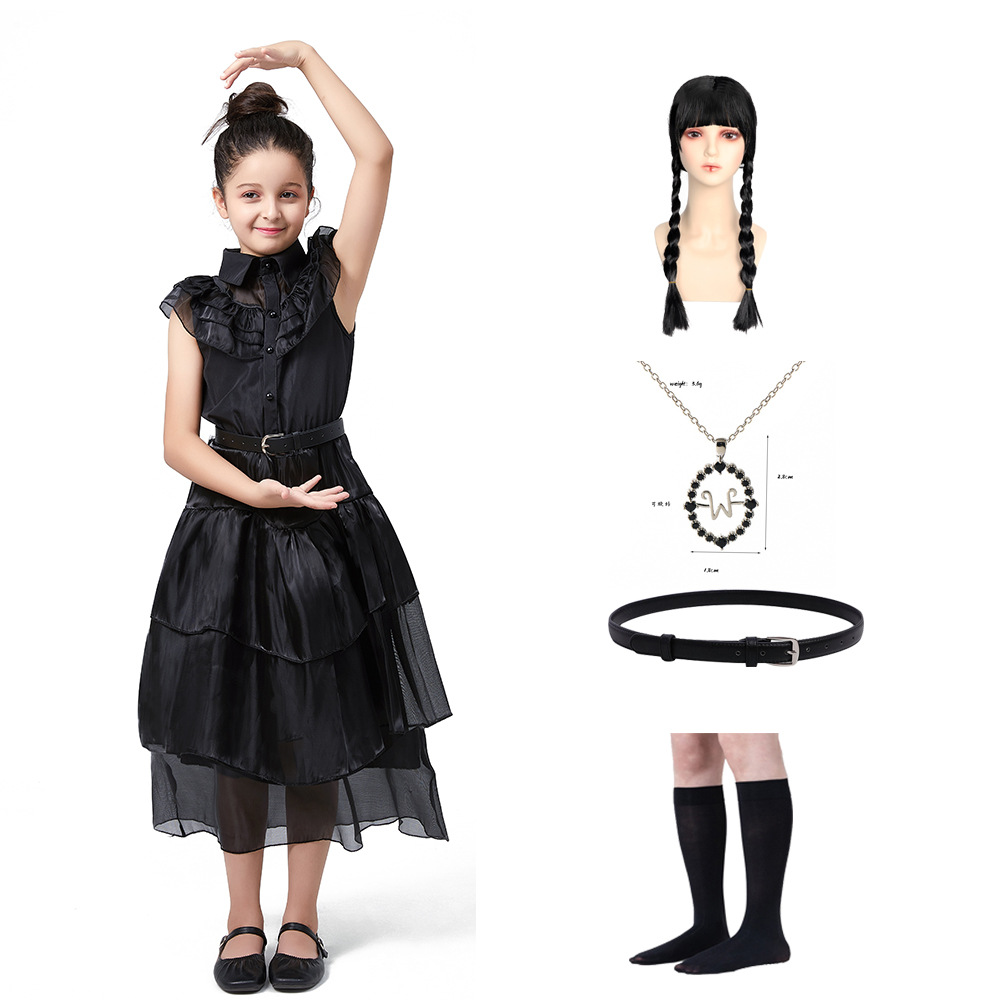 Adams cos ropa vestido de gasa Miércoles Adams negro vestido de gasa Adams Cosplay ropa en stock