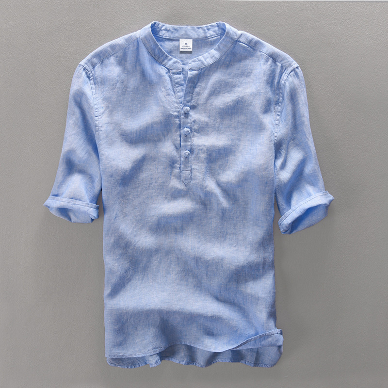 Z3309 quality men's pure linen short sleeve shirt style casual collar sleeve shirt a generation of hair