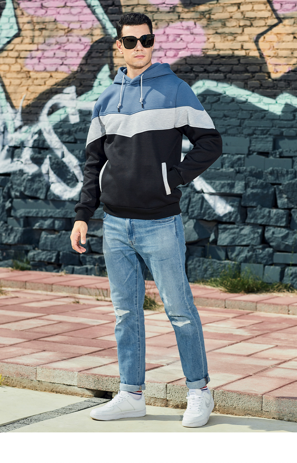 Herrenbekleidung Sweatshirt Herren Herbst und Winter farblich passendes Sweatshirt Retro Trend locker große Größe Pullover Herren_voghion.com