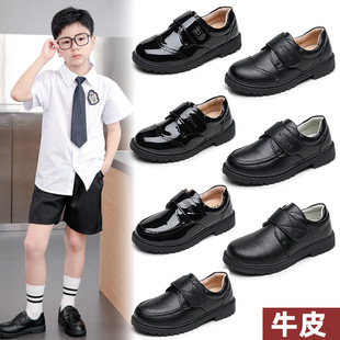 Boys Black Two -Layer Leather Shoes Student Magic Опубликация британская кожа