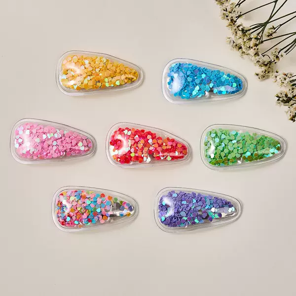 Pvc Liquid Sand Hair Clip with Sequins and Beads, Heart-Shaped DIY Hair Clip, Side Clip, Children's Hair Toy, Stationery, Accessories