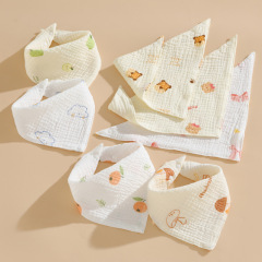 Triangle towel infant saliva towel pure cotton gauze bib anti-vomiting bib 4-layer thin summer cotton triangle towel
