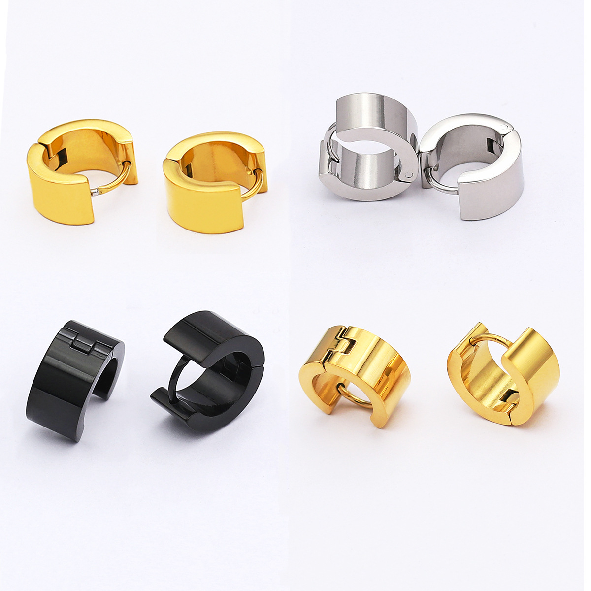 Cross-border Trendy Men's Plain Wide Ear Buckle Fine Polished Bright Stainless Steel Earrings Women's Fashion All-match Earrings