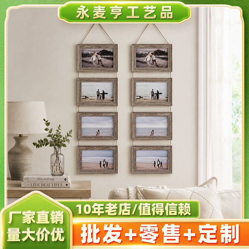 Retro Modern Minimalist Hemp Rope Photo Frame 6inch Triple Hanging Photo Wall Solid Wood Picture Frame Empty Frame Handmade Wholesale Retro Modern Minimalist Hemp Rope Photo Frame 6inch Triple Hanging Photo Wall Solid Wood Picture Frame Empty Frame Handmade Wholesale
