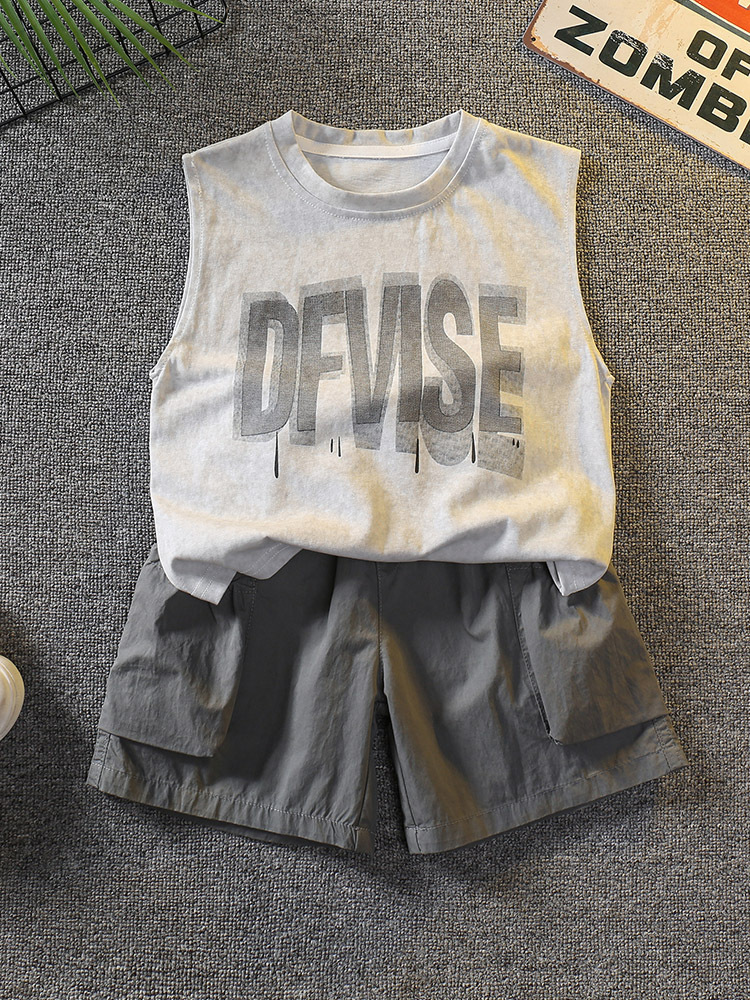 7342 Traje de chaleco sin mangas para niños, estilo fino, nueva moda de verano 2026, conjunto casual de dos piezas para niños