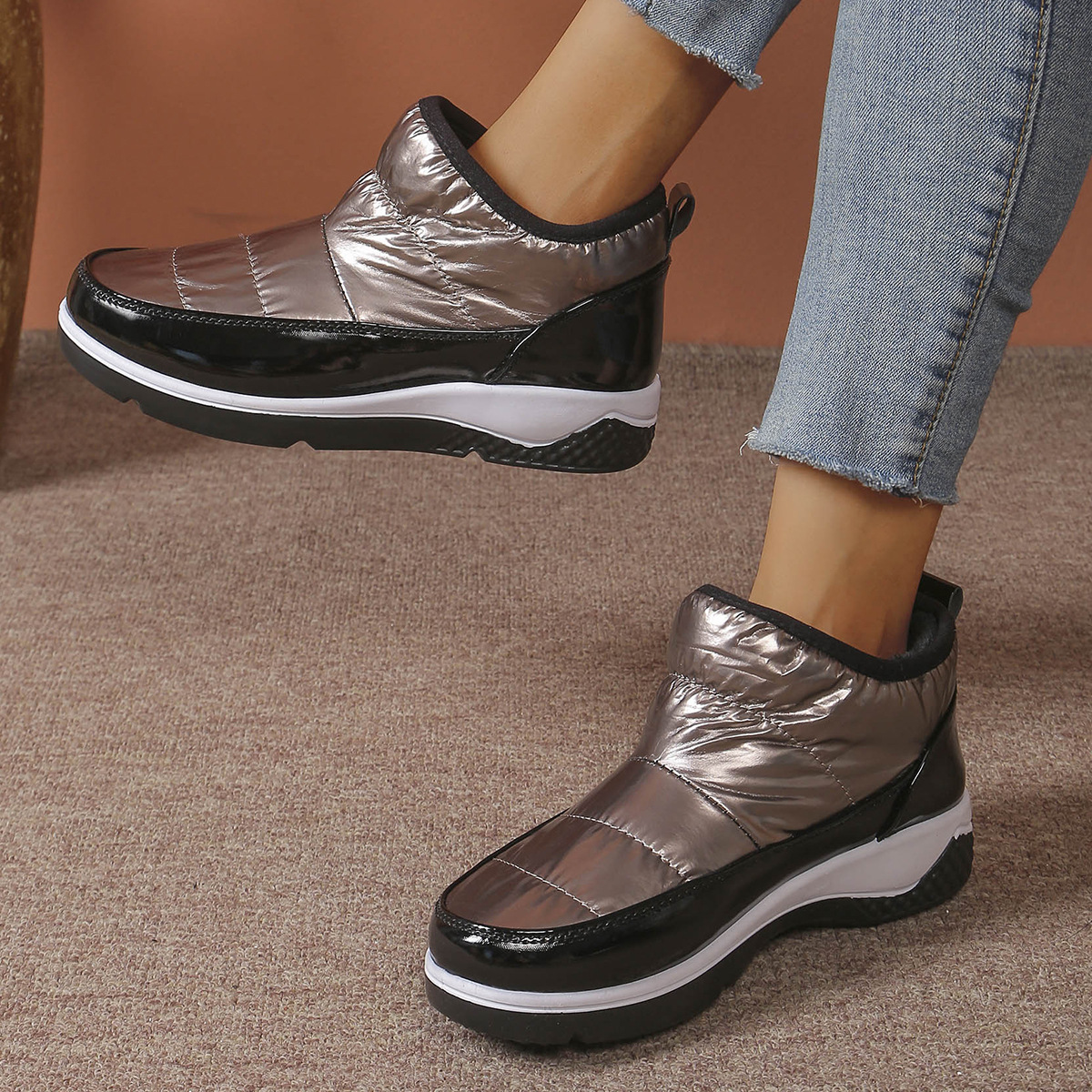 Pantofi de damă din catifea și bumbac, cizme de zăpadă groase pentru femei, mărime mare, vârf rotund, croi mediu, pantofi de bumbac călduroși cu talpă groasă_voghion.com