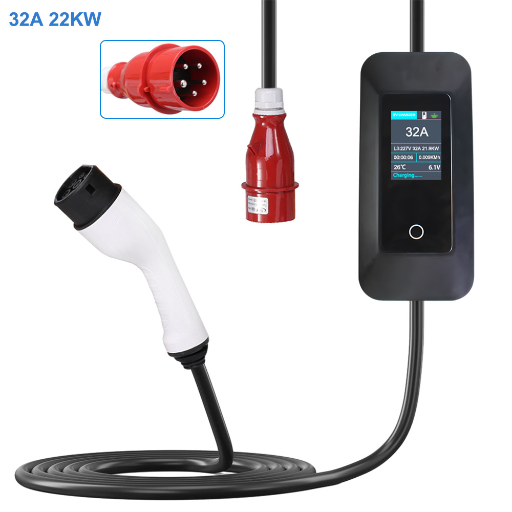 欧标22KW32A充电枪器模式二可触摸调节电流免接地保护充电桩