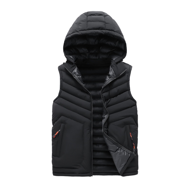 2023 nuevo chaleco de algodón de comercio exterior transfronterizo de los hombres chaleco más tamaño chaleco otoño e invierno abrigo de los hombres encapuchados logotipo forrado de lana