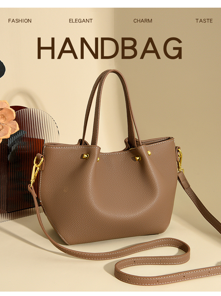 Women's Pu Leather Solid Color Basic Sewing Thread Bucket Zipper Shoulder Bag Handbag Crossbody Bag display picture 2