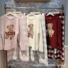 GP软绵绵冬款圣诞红新年红小熊半边绒睡衣家居服套装