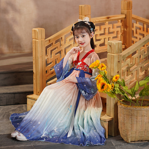 Hanfu girls Chinese wind Ru children dress costume dress of Chinese girl super fairy guzheng Performance costumes Chinese princess skirts 