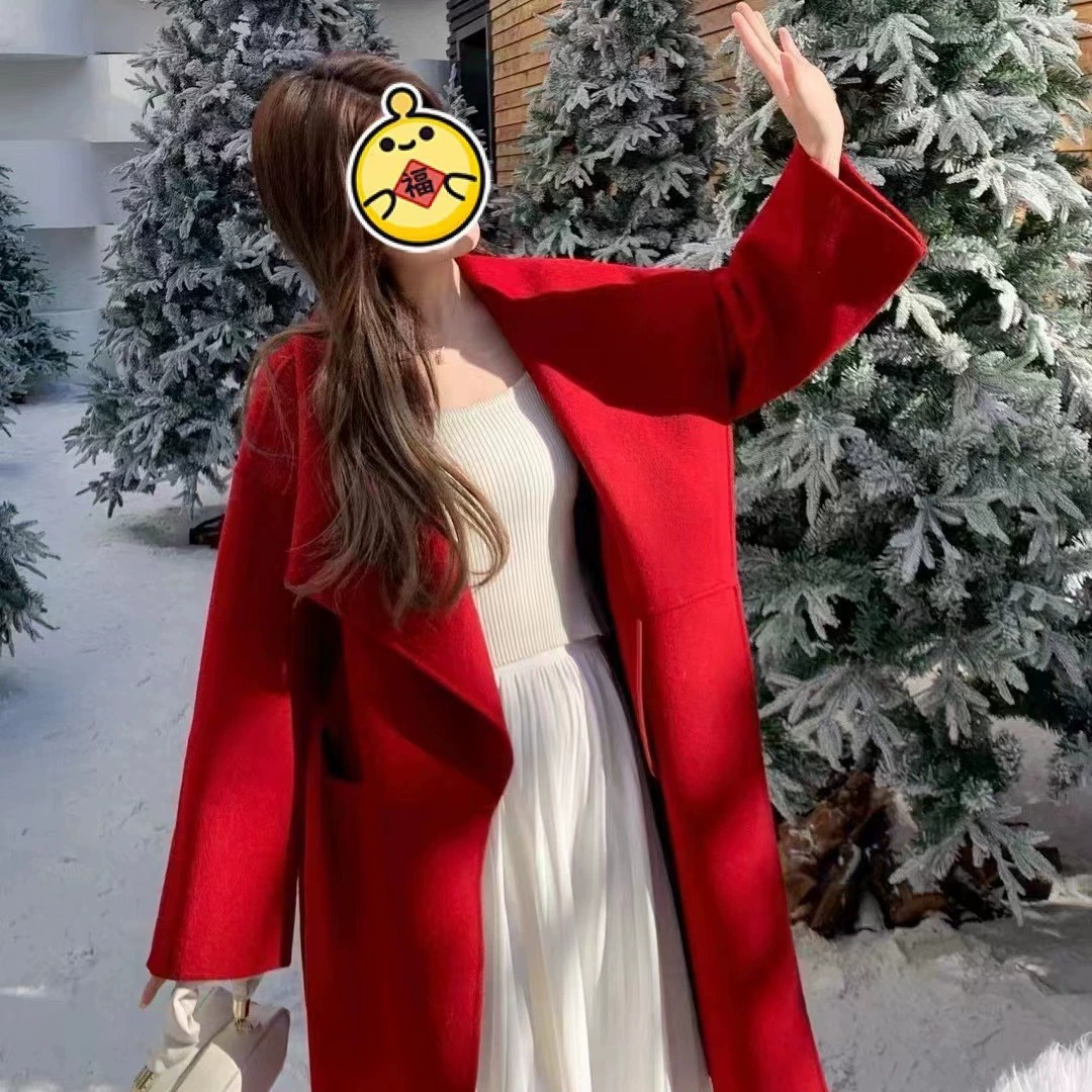 Популярное в Интернете Новое двустороннее шерстяное пальто с длинными большими лацканами Свободное повседневное шерстяное пальто в Корейском стиле в наличии