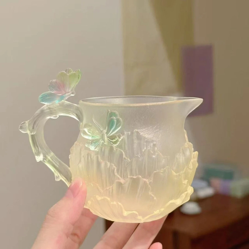 东魅仙女琉璃公道杯蝶恋花非遗古法琉璃冰透渐变蝴蝶公道杯茶室|undefined