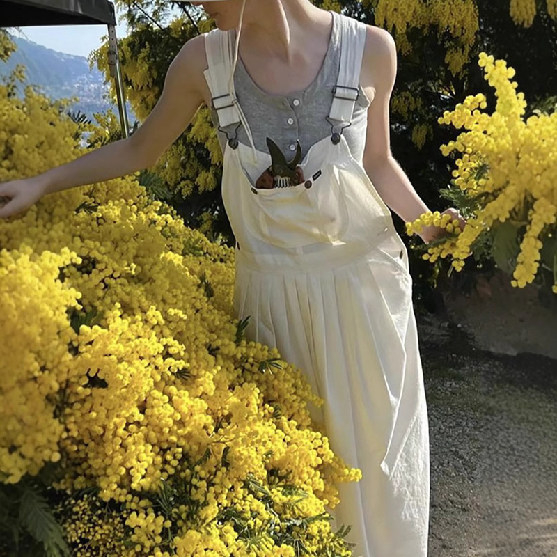 in stock Solid Color Strap French dress Spring Women's Fashion Simple Style All-match Long Dress the barnn * t