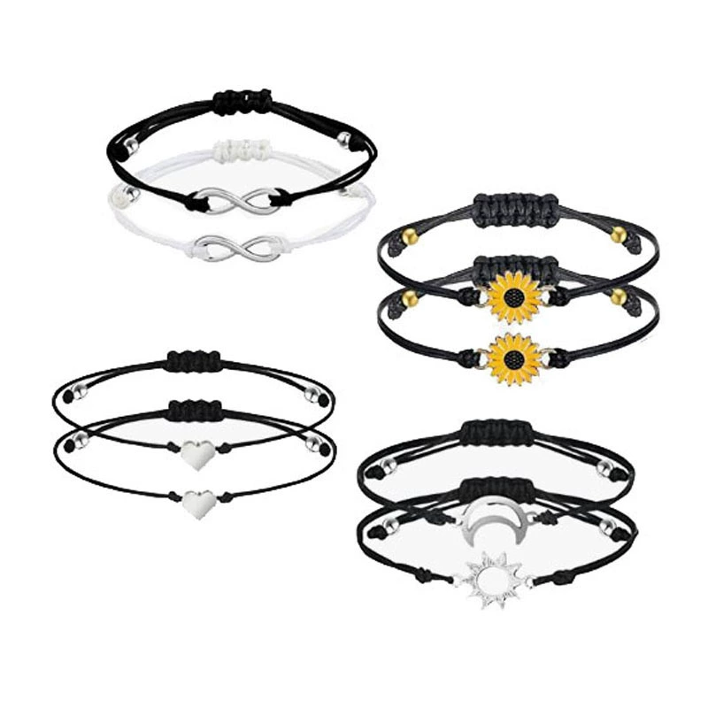 Amazon Горячая пара браслет Подсолнух Солнце Луна Любовь плетеная веревка тянуть Регулируемый простой браслет костюм