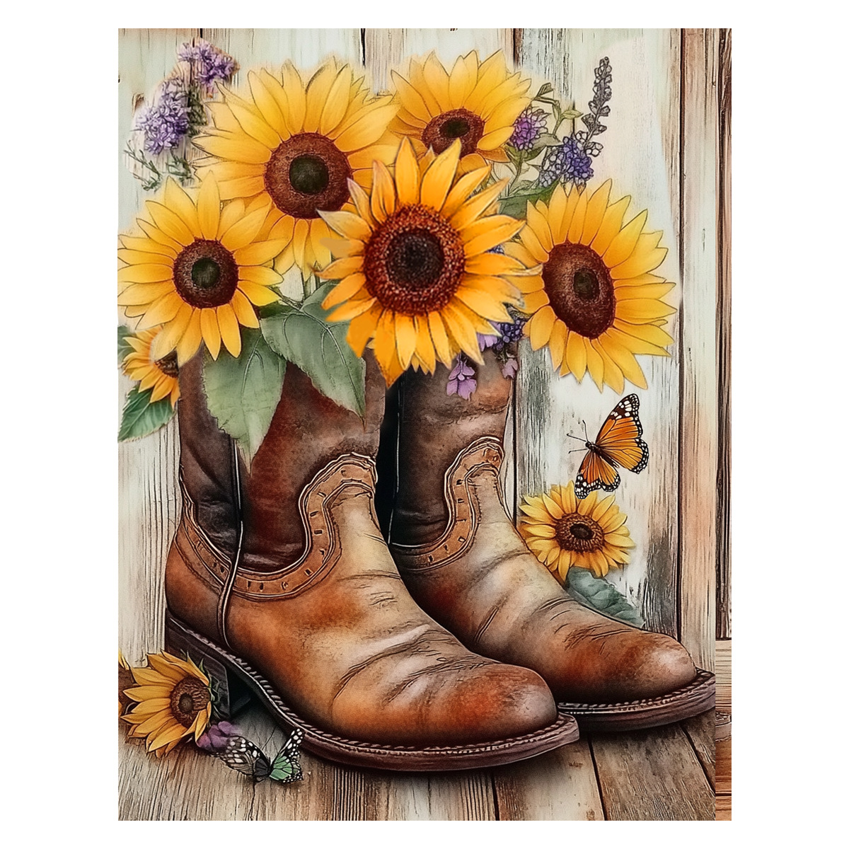 Mona Lisa real girasol de bordado cruzado y viejos zapatos de cuero nuevo estilo minimalista estética pequeña sala de estar bordado