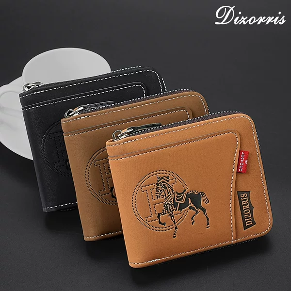 New Men's Chain Wallet European and American Retro Style Horizontal Zipper Bag Fashionable Short Card Holder Coin Bag Wholesale