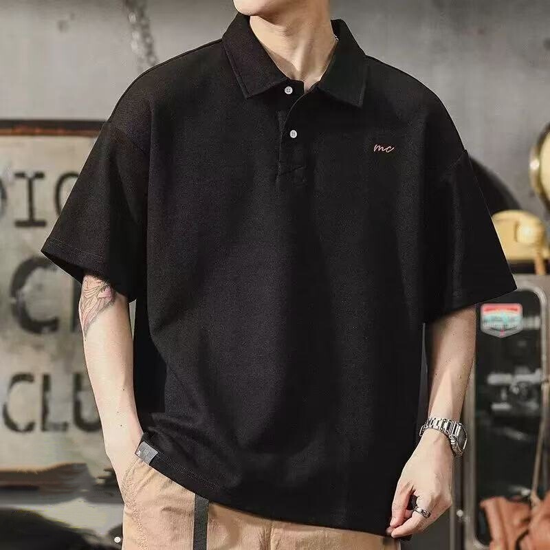 American Retro Short-Sleeved Polo Shirt Men's Summer Loose Lapel Half-Sleeved T-Shirt Trendy Brand Simple Casual Large Size Top