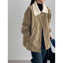 那末韩系小众设计款针织领麂皮绒羽绒服女复古加厚保暖外套H2858