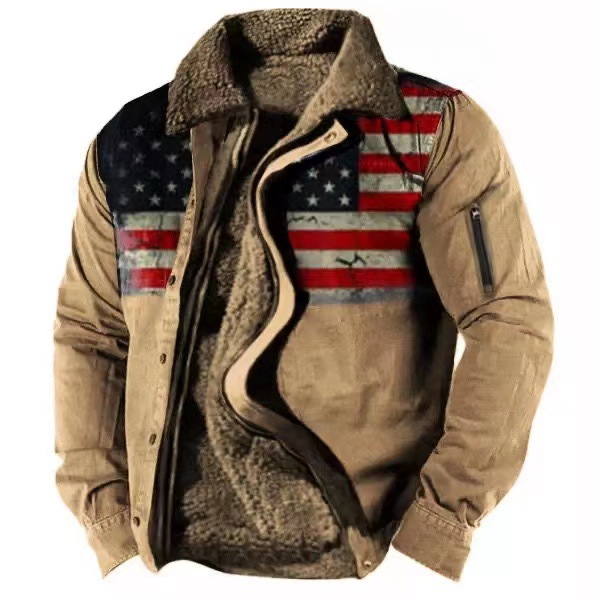 Cross-border en stock bolsillo de costura lateral engrosada casual cremallera suelta Lobo marrón Chaqueta de algodón de manga larga para hombres jóvenes