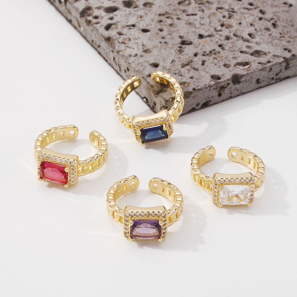 New Jewelry Simple Square Zircon Jewelry Retro Fashion Open Ring display picture 2