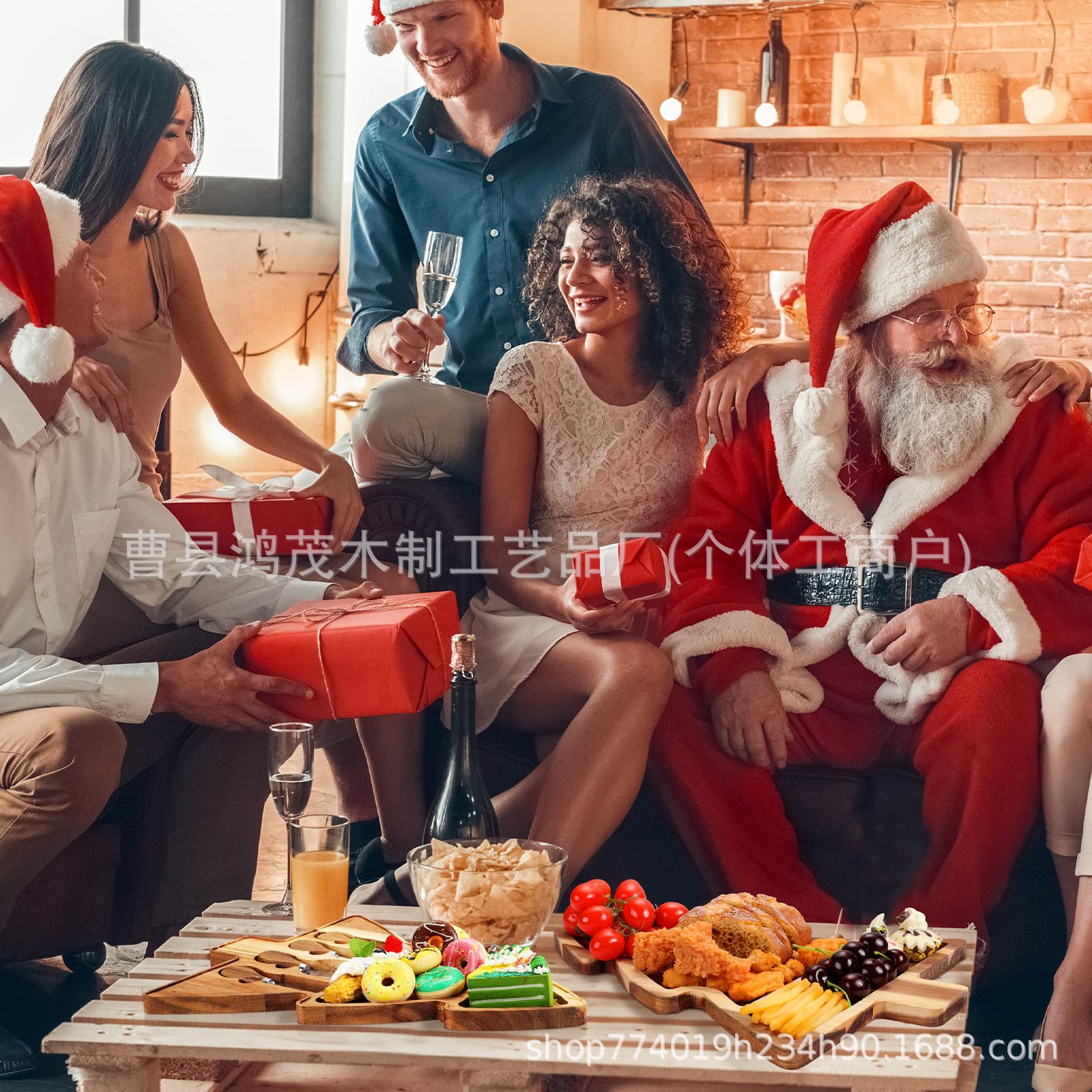 跨境圣诞树造型芝士板含刀叉水果面包切板聚餐派对甜品熟食板菜板