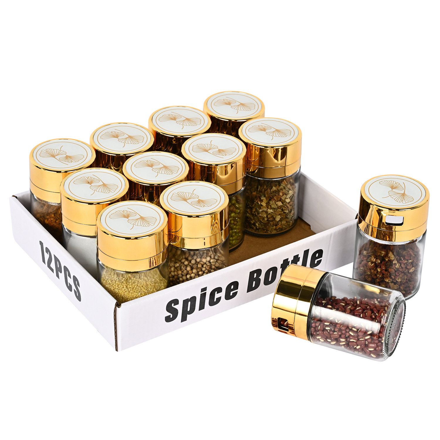 Venta caliente transfronteriza cocina de acero inoxidable Luz de lujo de vidrio condimento tarro traje hogar sellado de vidrio condimento tarro al por mayor