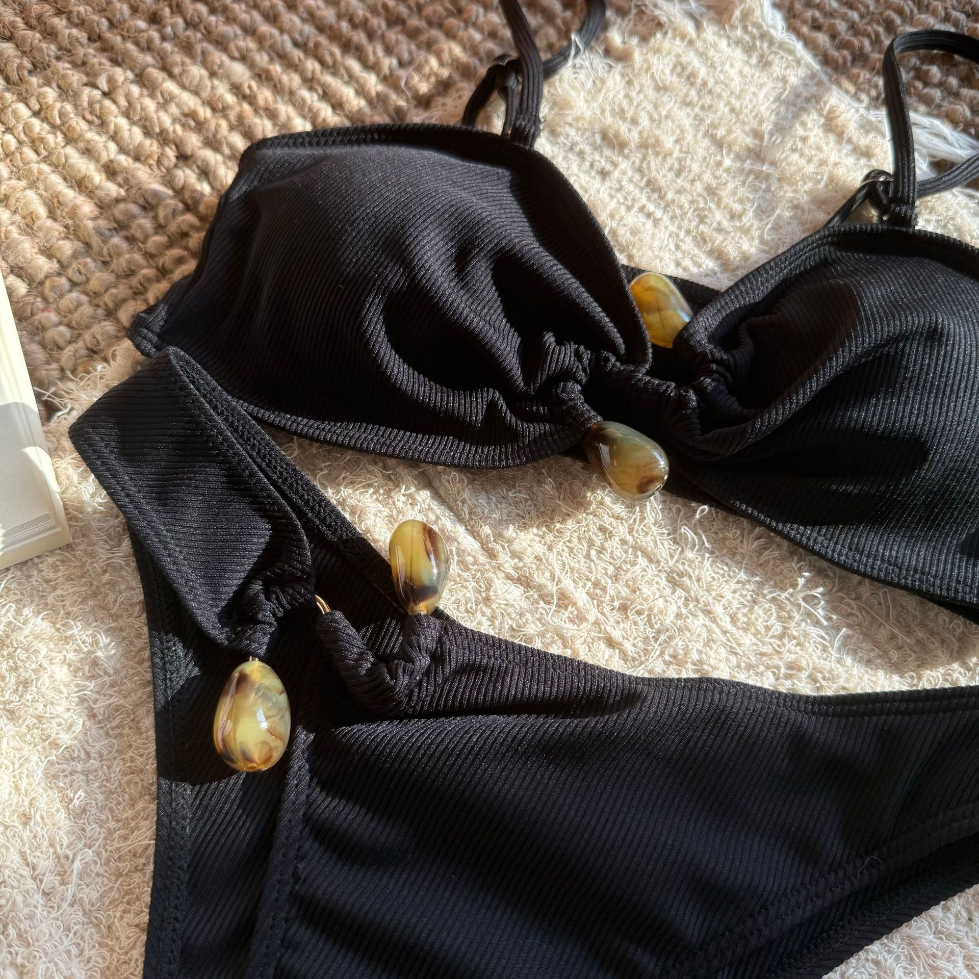 101g Weight Sexy Feel Of Sensation Bikini Panties Style Polyester Fabric Type 2 Pieces Set Quantity Swimming Pool, Beach Occasion Solid Color Pattern Women's Gender Army Green, Coffee, Black Color Women's Solid Color 2 Pieces Set Bikinis Swimwear 17