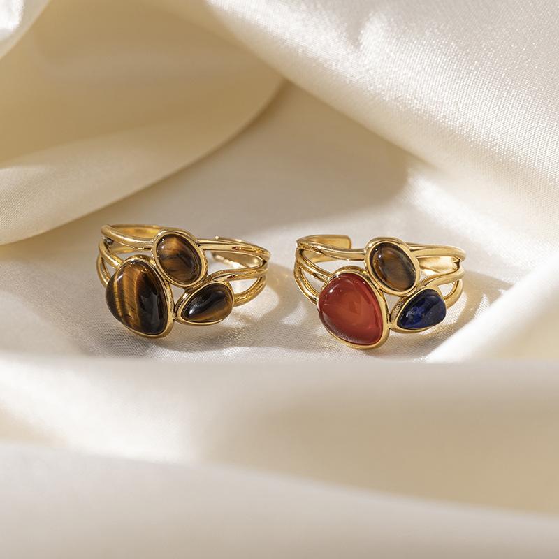 Anillos de acero de titanio de acero inoxidable transfronterizos de ágata rojo anillos de piedra natural joyas gemas