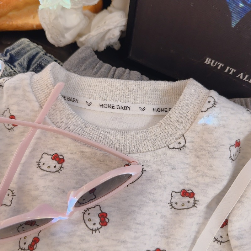 女童两件套女宝宝可爱满印小KT时尚卡通圆领卫衣堆堆袜裤子套装|undefined