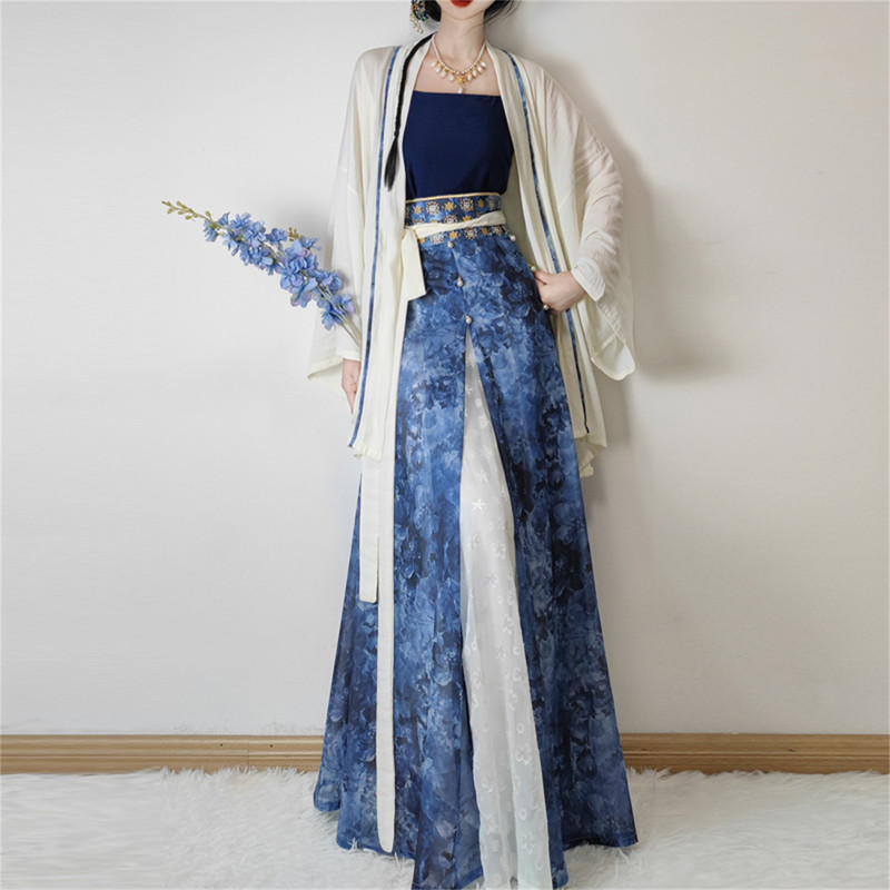 2026 Original Hanfu [Woven Painting] Song-style front-zip daily commuting Song-style three-panel skirt spring-summer set