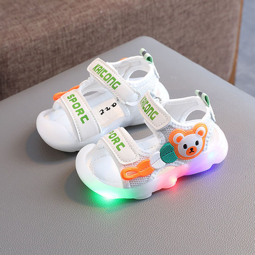 Summer New Children's Soft Sole Learning Shoes for 1-3 Years Old, 2 Boys LED Slides for Girls, Small Baby Anti-Kick Beach Shoes