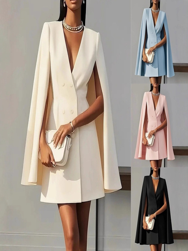 2025 European and American Amazon Cross-Border Autumn Commuter Double-Breasted Shawl Cape Solid Color Suit Dress Women's Clothing