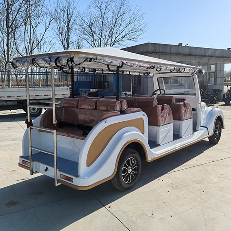 8-11 Seat Electric Four-Wheel Vintage Sightseeing Car, Tourist Attraction Shuttle Bus, Hotel Viewing Tours Reception Sightseeing Car
