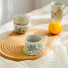 跨境复古手绘油画咖啡杯碟釉下彩陶瓷杯浓缩拿铁拉花杯下午茶杯