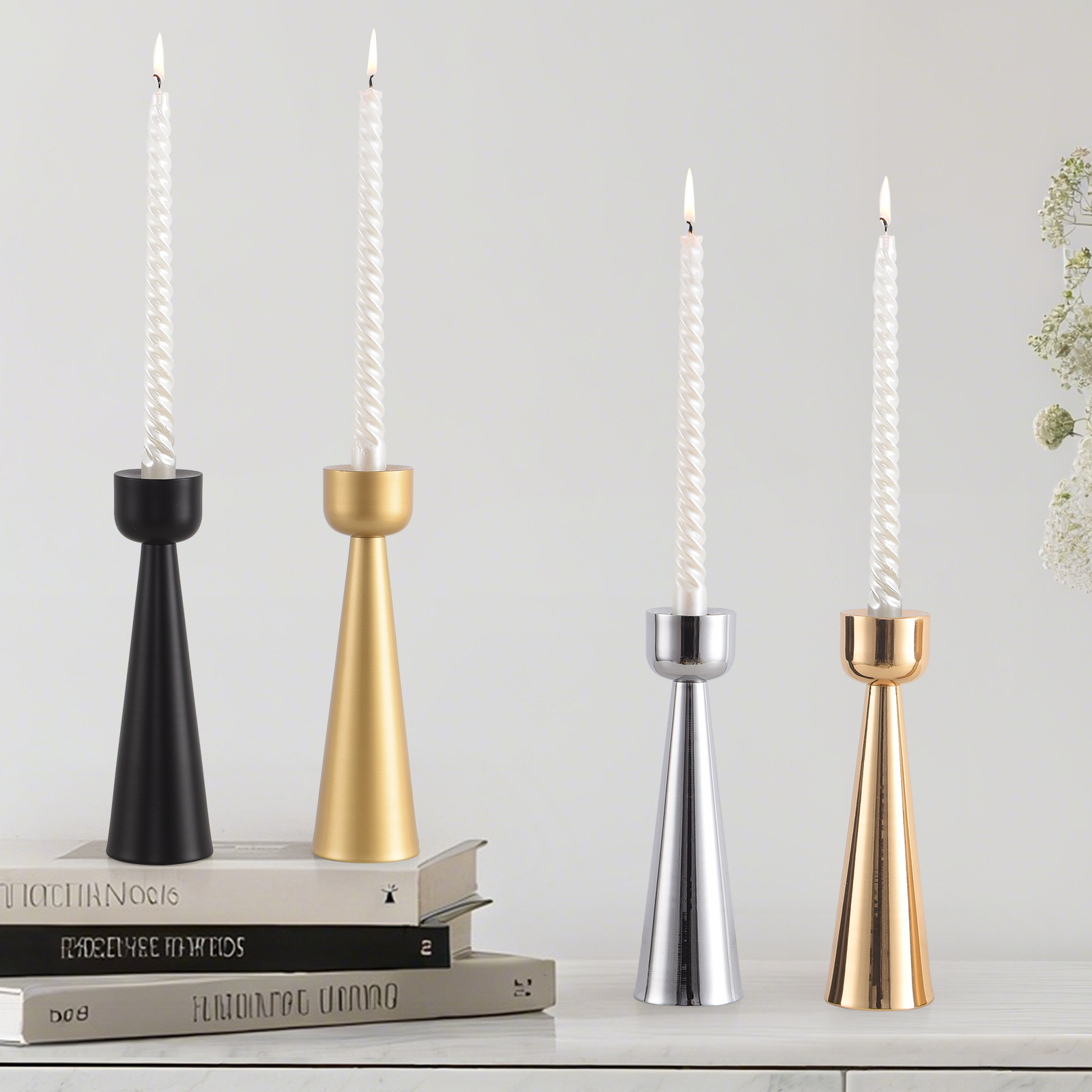 Candelabro de una sola cabeza de arte de hierro europeo transfronterizo Candelabro de una sola cabeza cónica Candelabro creativo Candelabro Decoración de la cena a la luz de las velas