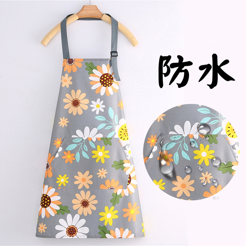 Factory direct supply new fashion waterproof apron fresh flower kitchen waterproof anti-oil women's work clothes men's hanging neck
