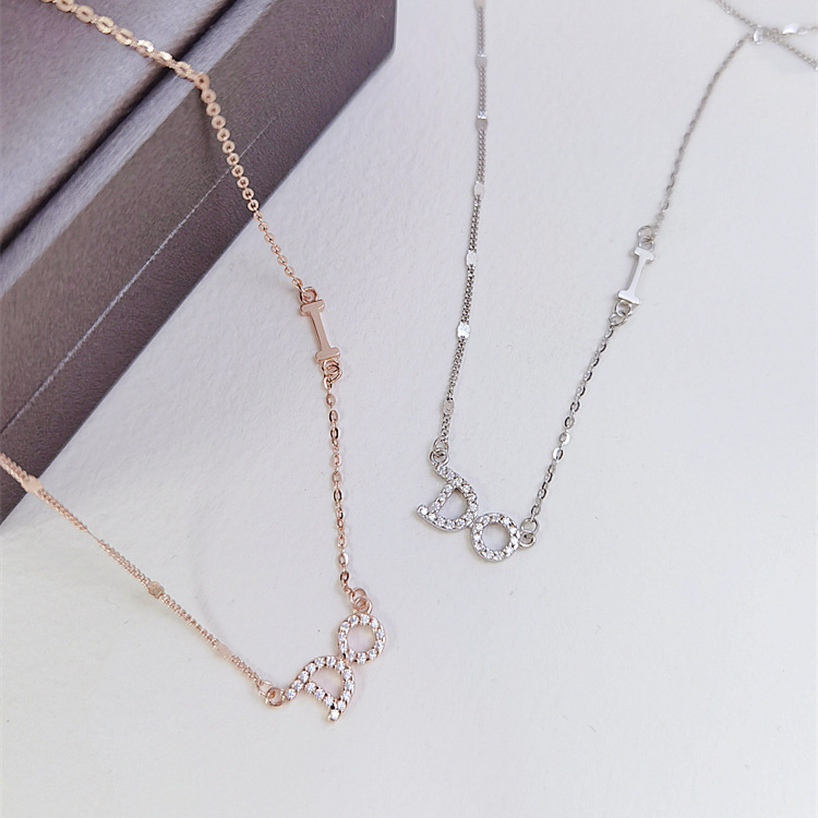 Simple whole body 925 silver necklace letter I Do sterling silver clavicle chain inlaid zircon necklace small Valentine's Day gift