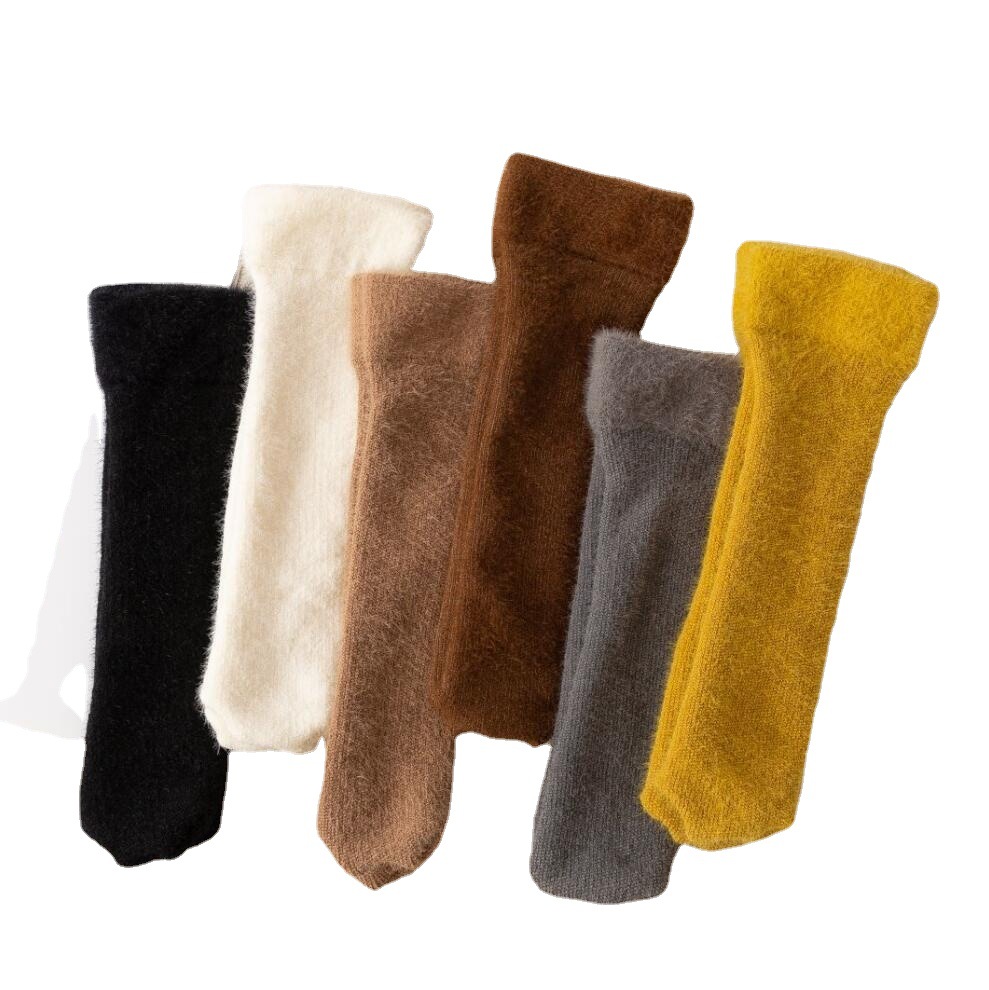 Nuevo otoño y el invierno espesado calcetines color sólido imitación visón fleece boca ancha marrón medias Calcetines de boca suelta para mujeres embarazadas