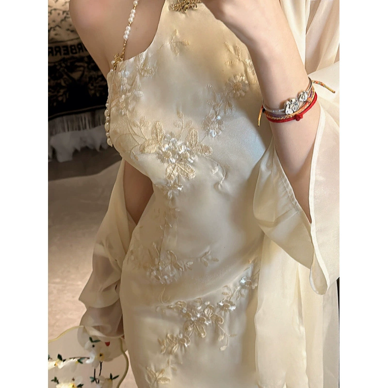 Новый китайский стройный весной и летом новая вышивка Новый китайский стиль улучшенный национальный стиль cheongsam платье солнцезащитный кардиган из двух частей