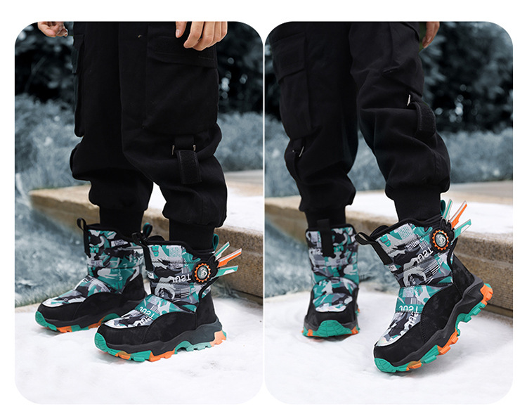 Bottes de neige Northeast pour enfants avec velours épais, chaussures en coton imperméables et antidérapantes pour garçons et filles de taille moyenne et grande_voghion.com