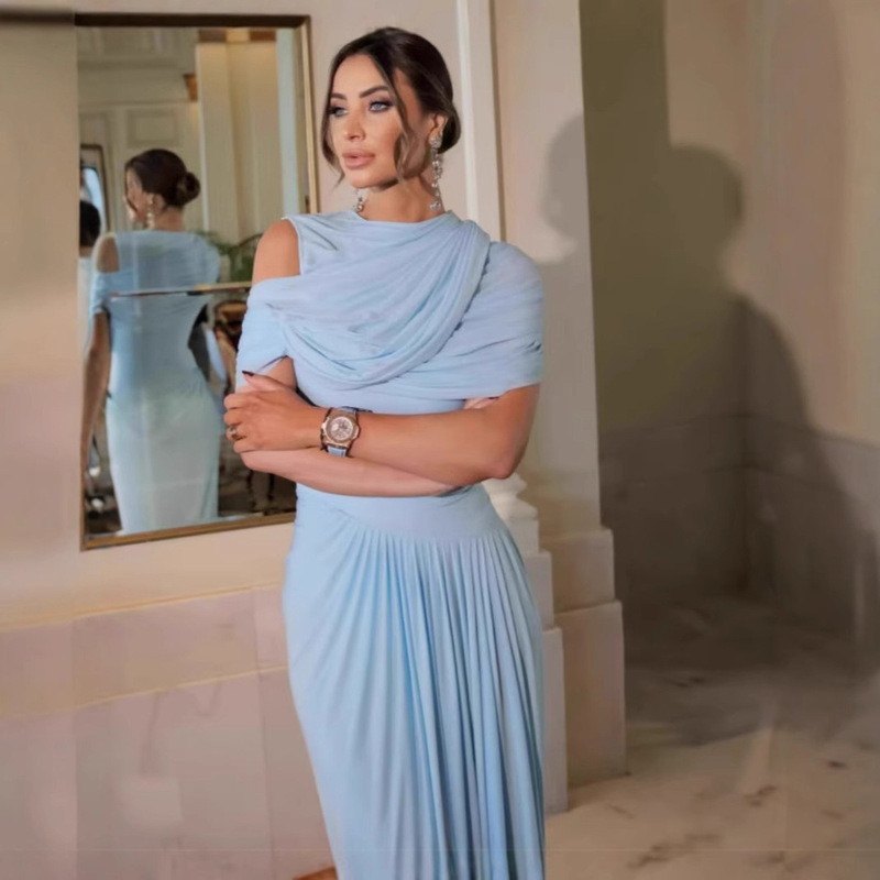 2025 Shawl Wrap All-match dress Spring/Summer Elegant Elegant Pleated French Solid Color Long Dress