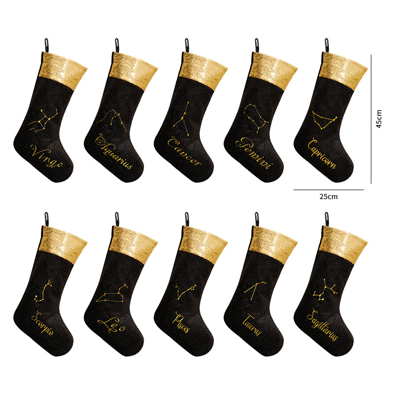 Nuevas decoraciones navideñas negras doce constelaciones navideñas calcetines navideñas decoraciones navideñas al por mayor