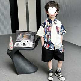 男童衬衫短袖套装2026夏季儿童时尚潮酷男孩花衬衫港风洋气两件套