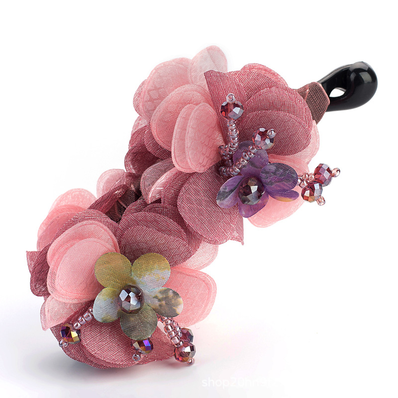 韓国の花の縦のクリップのカチューシャの大きいサイズのバナナは馬尾を挟んで布芸の手作りの水晶を挟みます。