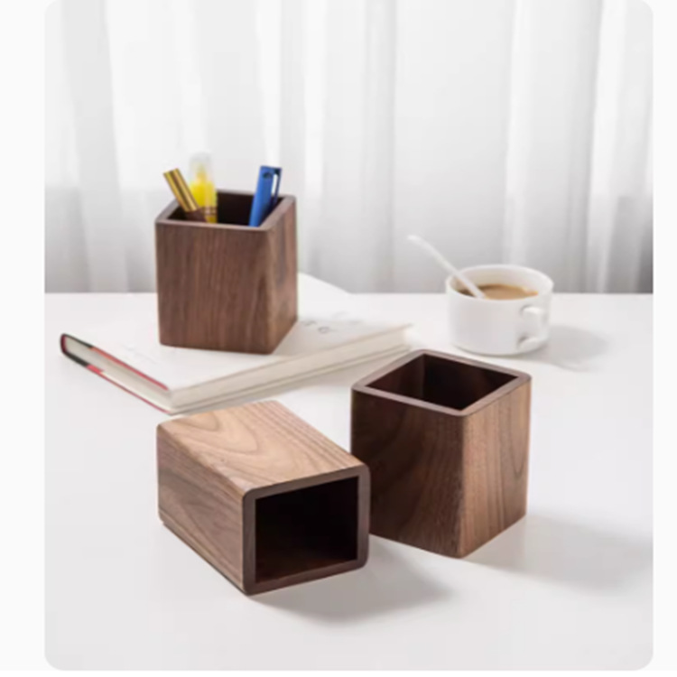 Negro nogal moderno minimalista titular de la pluma estudiante de almacenamiento de madera maciza creativa Oficina de escritorio decoración titular de la pluma de lujo