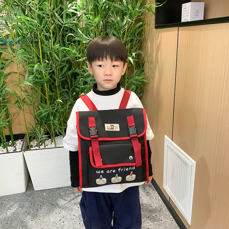Mochila japonesa para niños y niñas, caricatura, lindos osos, doble botón para bebés, mochila para niños, color contrastante extranjero