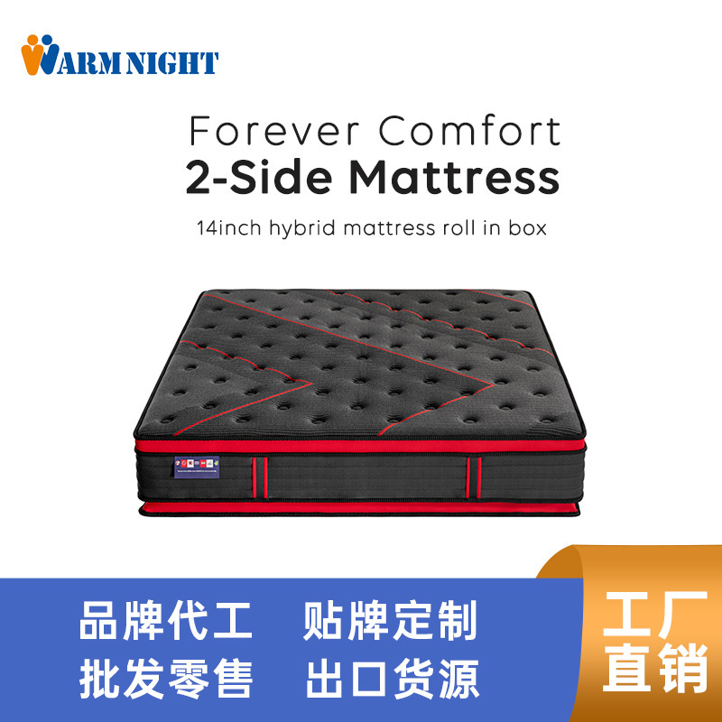 Factory Custom-Made Double-Sided Roll-Up Mattress with Red Knitted Fabric Pocketed Independent Springs, Extra Tall and Extra Large Size