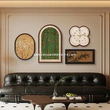 中古风客厅装饰画带钟表法式复古沙发背景墙挂画小众艺术餐厅壁画